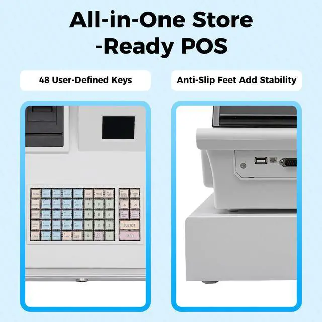 Alt view image 7 of 7 - 48 Keys Electronic Cash Register, Dual-Screen Commercial POS System Thermal Receipt with Printer 8-Digital LED Money Box & PC Connectivity for Retailer Restaurants Supermarket (White)