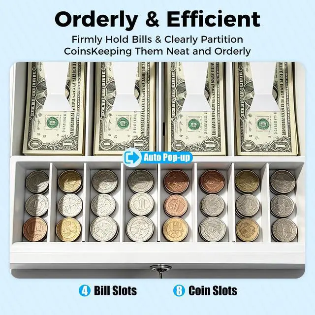 Alt view image 2 of 7 - 48 Keys Electronic Cash Register, Dual-Screen Commercial POS System Thermal Receipt with Printer 8-Digital LED Money Box & PC Connectivity for Retailer Restaurants Supermarket (White)