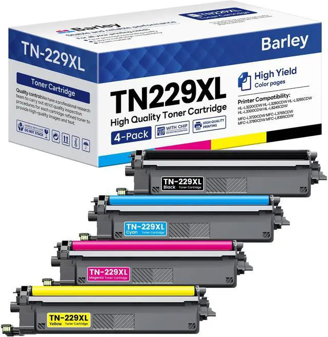 Main image of TN229XL TN229 Toner Cartridges 4 Pack Compatible TN229XL TN229 Toner Replacement for Brother TN229XL TN-229XL TN229 XL MFC-L3780CDW MFC-L3765CDW HL-L3220CDW Toner