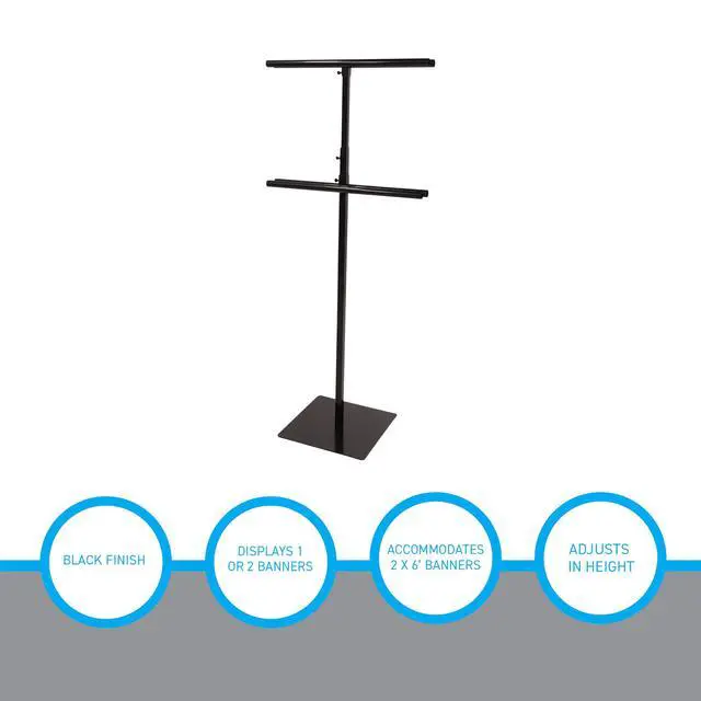 Alt view image 4 of 7 - Adjustable Black Metal Banner Stand - Black - Accommodates 2 x 6' banners