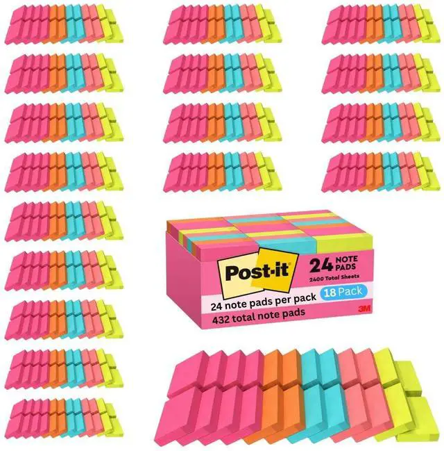 Main image of Mini Notes, 1 3/8 x 1 7/8 in, Poptimistic Collection, 18-Pack | Sticky Notes Power Pink, Aqua Blue, Vital Orange, Neon Green, Guava Pink, 432 pads