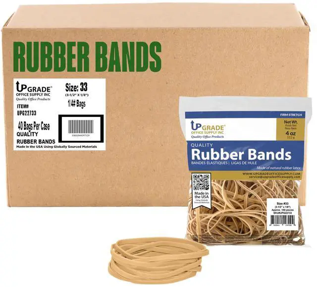 Main image of Upgrade UPG22733CS Size 33 Rubber Bands (3-1/2 x 1/8 in), 1/4 lb per Bag, 40-Bag Case Pack, USA