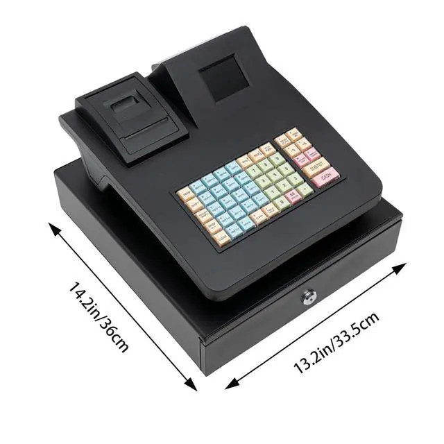 Alt view image 5 of 7 - 48 Keys Electronic Cash Register, Dual-Screen Commercial POS System Thermal Receipt with Printer 8-Digital LED Money Box & PC Connectivity for Retailer Restaurants Supermarket (Black)