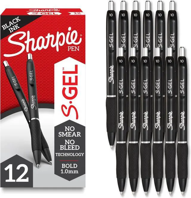 Main image of S-Gel Pens, Bold Point (1.0mm), Black Gel Ink, 12 Count - Writing, Journaling, Note-Taking, College, Teacher Supplies, Office (Pack of 12)