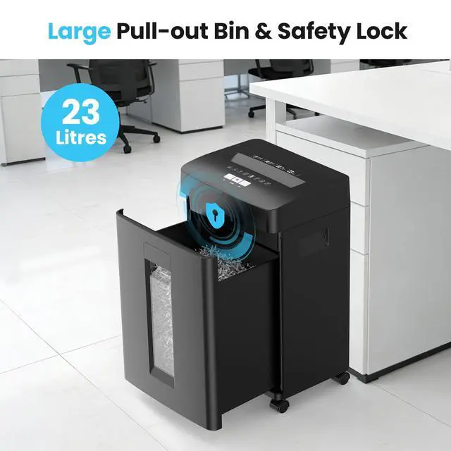 Alt view image 5 of 7 - 16-Sheet Cross Cut Paper Shredder, 6 Gallon Heavy Duty Commercial Shredder for Home Office, P-4 High Security Shredders for Paper/CD/Credit Card/Staple/Clip, 60 Mins Continuous Running