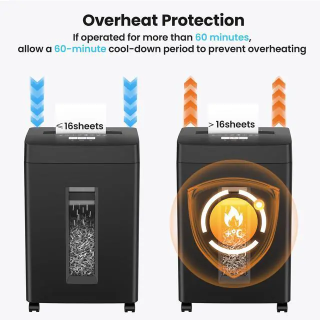Alt view image 6 of 7 - 16-Sheet Cross Cut Paper Shredder, 6 Gallon Heavy Duty Commercial Shredder for Home Office, P-4 High Security Shredders for Paper/CD/Credit Card/Staple/Clip, 60 Mins Continuous Running