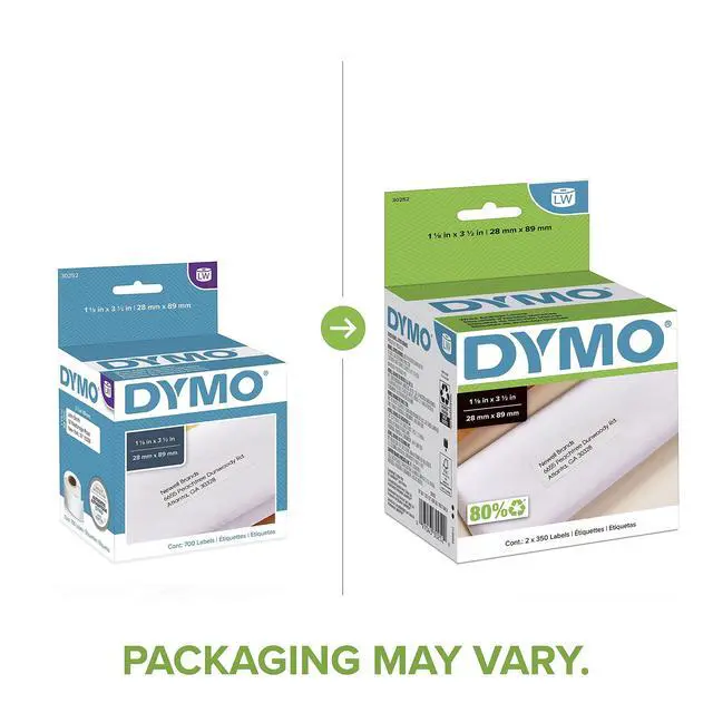 Alt view image 2 of 7 - Authentic LW White Mailing Address Labels, for LabelWriter Label Printers, 1-1/8" x 3-1/2", 2 Rolls of 350 (Pack of 10)