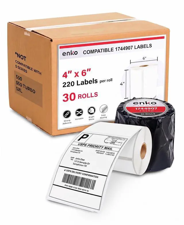Main image of 4 x 6 inches 1744907 Address and Shipping Labels Compatible with Dymo LabelWriter 4XL and Zebra Direct Thermal Printers (30 Rolls, 6,600 Labels)