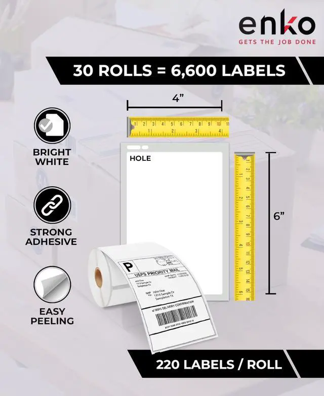 Alt view image 2 of 5 - 4 x 6 inches 1744907 Address and Shipping Labels Compatible with Dymo LabelWriter 4XL and Zebra Direct Thermal Printers (30 Rolls, 6,600 Labels)