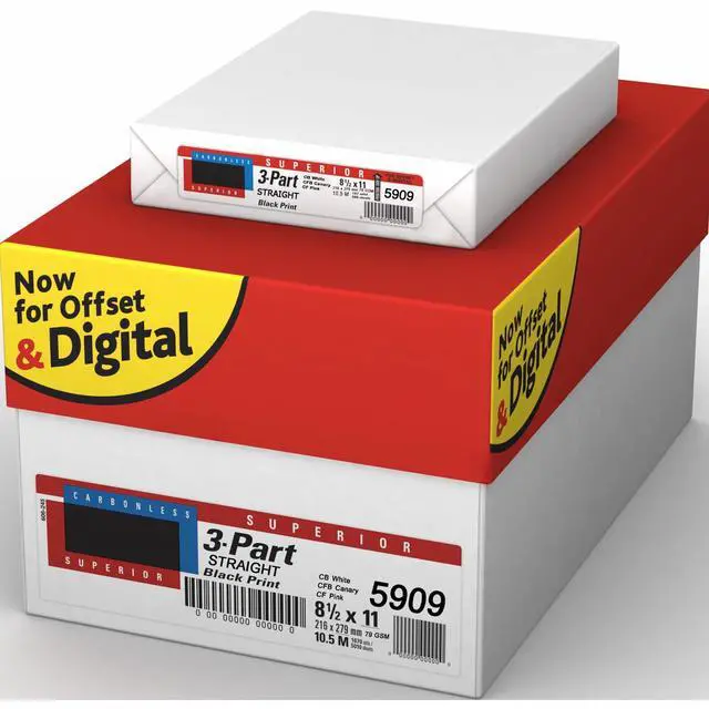 Main image of Superior 8.5 x 11 Carbonless Paper, 3 Part Straight (Bright White/Canary/Pink), 1340 Sets (4000 Sheet)
