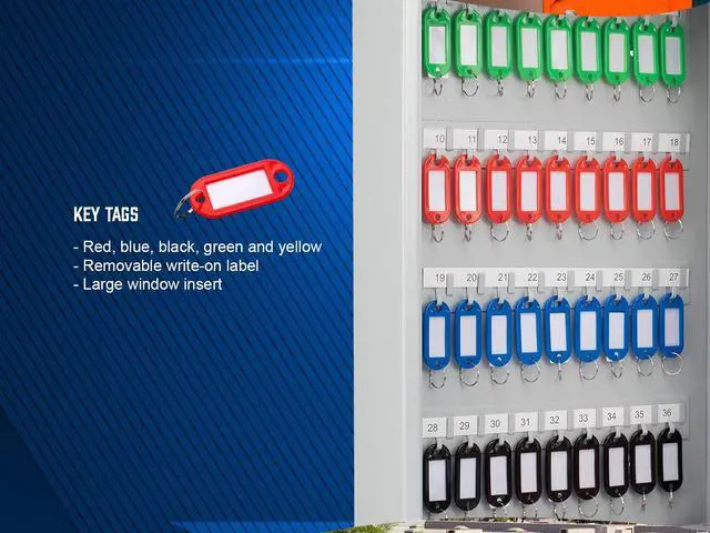 Alt view image 6 of 7 - 121 Position Key Lock Box Hook-Style Cabinet with Numbered Hooks, Key Tags, Log Sheet, Labeled Shelves, Wall Mount, 0.8mm Solid Steel Secure Key Organizer Storage