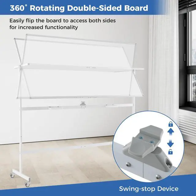 Alt view image 4 of 7 - Double-Sided Mobile Whiteboard on Wheels, 72" x 36" Large Dry Erase Board with Stand & Aluminum Alloy Frame, Rolling Magnetic Standing Whiteboard for Office & Classroom (White)