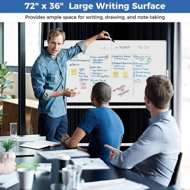 Alt view image 3 of 7 - Double-Sided Mobile Whiteboard on Wheels, 72" x 36" Large Dry Erase Board with Stand & Aluminum Alloy Frame, Rolling Magnetic Standing Whiteboard for Office & Classroom (White)