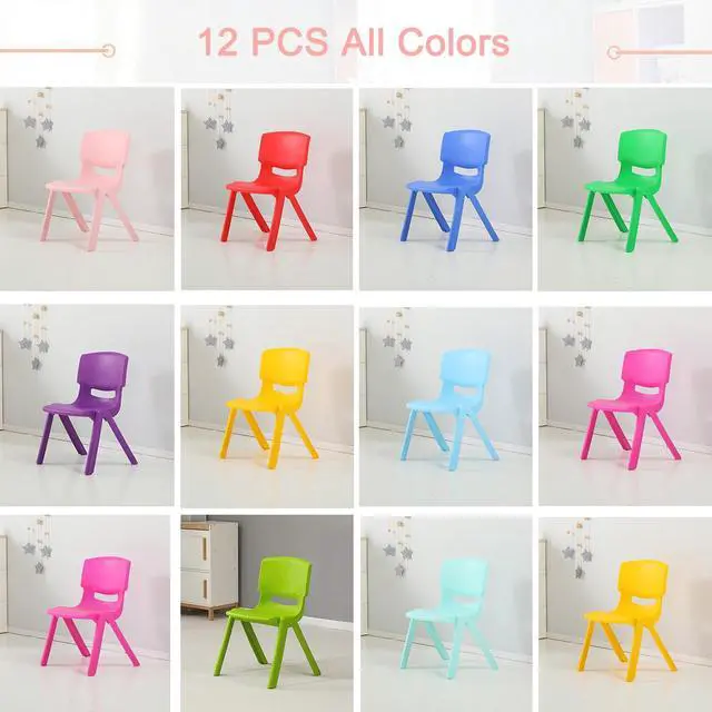 Alt view image 7 of 7 - 12Pcs Colorful Stackable School Chairs, Kids School Chair Seat for Toddlers Plastic Stack Chairs with 11'' Seat Height Little Kids Flexible Seating for Kindergarten Classroom Daycare