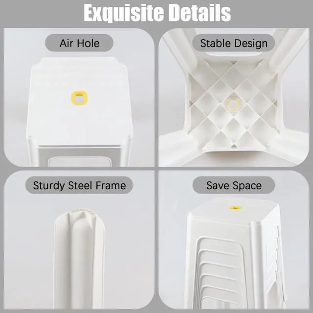 Alt view image 4 of 7 - 12 Pack Plastic Bar Stools, 18.7 Inch White Nesting Stool | Portable Backless Stool, Seating Dining Chairs for Classroom Office Home