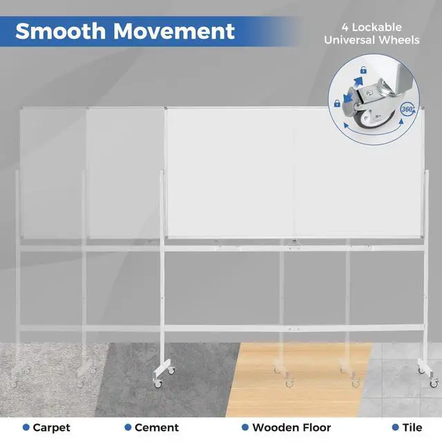 Alt view image 5 of 7 - Double-Sided Mobile Whiteboard on Wheels, 72" x 36" Large Dry Erase Board with Stand & Aluminum Alloy Frame, Rolling Magnetic Standing Whiteboard for Office & Classroom (White)