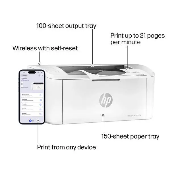 Alt view image 4 of 7 - LaserJet M110w Wireless Black & White Printer, Print, Fast speeds, Easy Setup, Mobile Printing, Best-for-Small Teams