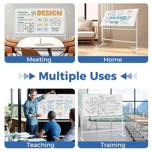Alt view image 6 of 7 - Double-Sided Mobile Whiteboard on Wheels, 72" x 36" Large Dry Erase Board with Stand & Aluminum Alloy Frame, Rolling Magnetic Standing Whiteboard for Office & Classroom (White)