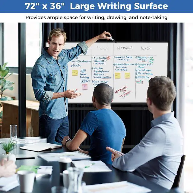 Alt view image 3 of 6 - Double-Sided Mobile Whiteboard on Wheels, 72" x 36" Large Dry Erase Board with Stand & Aluminum Alloy Frame, Rolling Magnetic Standing Whiteboard for Office & Classroom (Black)
