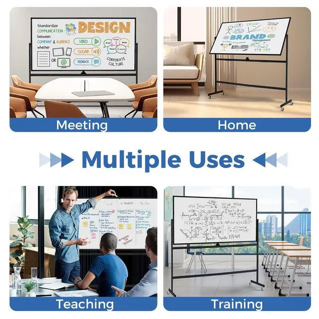 Alt view image 5 of 6 - Double-Sided Mobile Whiteboard on Wheels, 72" x 36" Large Dry Erase Board with Stand & Aluminum Alloy Frame, Rolling Magnetic Standing Whiteboard for Office & Classroom (Black)