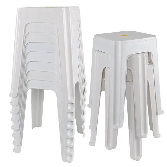Alt view image 7 of 7 - 12 Pack Plastic Bar Stools, 18.7 Inch White Nesting Stool | Portable Backless Stool, Seating Dining Chairs for Classroom Office Home