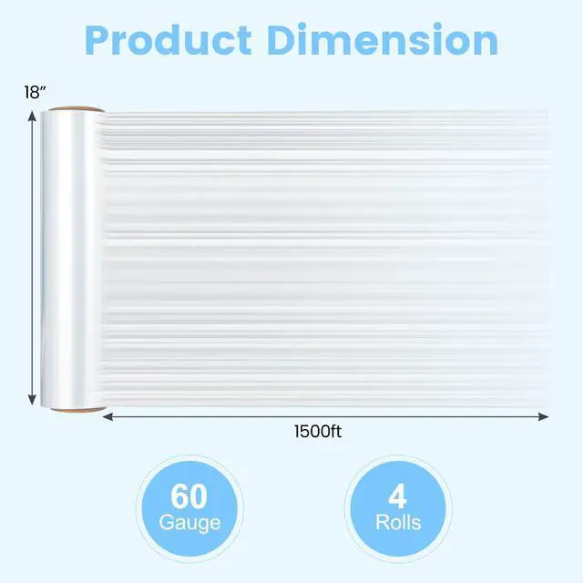 Alt view image 7 of 7 - 18" Shrink Wrap, 1500 Feet Heavy Duty 60 Gauge Plastic Wrap Stretch Film Shrink Wrap Roller for Moving, 12 Pack Stretch Wrap for Packing, Moving Supplies, Furniture & Pallets