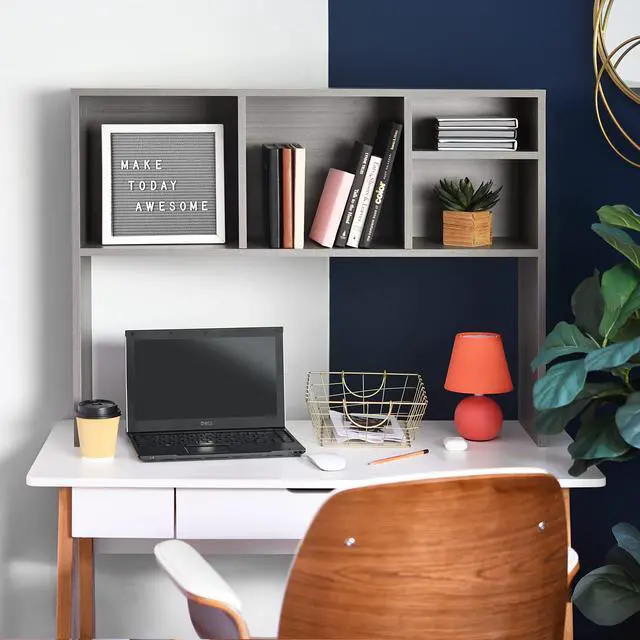 Alt view image 2 of 6 - Sturdy and Elegant Wood Dorm Desk Bookshelf Organizer, Office Desk Bookshelf Holder, Desktop Bookshelf Storage, Desk Book Organizer, Collage Dorm Desk Bookshelf (Grey)