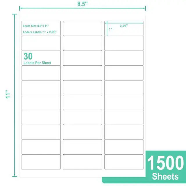 Alt view image 2 of 5 - Printable Address Labels, 1" x 2-5/8", 45,000 Labels, 30 per Sheet, Mailing Labels for Envelopes, Inkjet/Laser Printer Compatible (1500 Sheets)