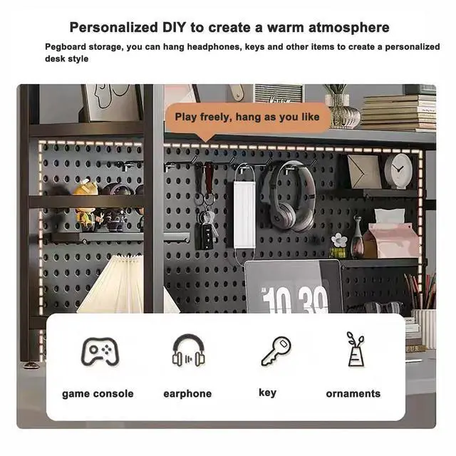 Alt view image 4 of 6 - 2 Layer Desktop Bookshelf for Computer - Multipurpose Metal Hutch Shelf, Wrought Iron Bookcase for Office Supplies Organizer (Black)