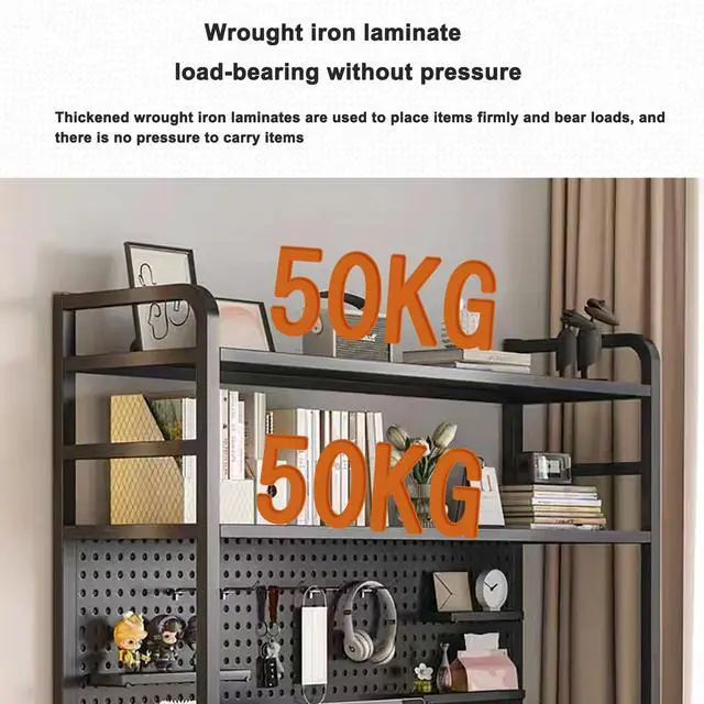 Alt view image 5 of 6 - 2 Layer Desktop Bookshelf for Computer - Multipurpose Metal Hutch Shelf, Wrought Iron Bookcase for Office Supplies Organizer (Black)
