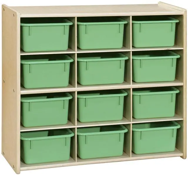 Main image of 12-Cube Tray Cabinet for Organizing Children Art Supply, Kids Storage Organizer for Kindergarten Homeschool Supplies, Greenguard Gold Certified, Lime Green