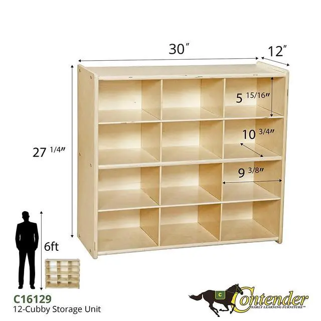 Alt view image 3 of 6 - 12 Compartment Kids Cube Locker Shelf with Orange Bins, Hardwood Montessori Shelves Organizers for Daycare, Nursery, Offices, Backpack Shelving Unit