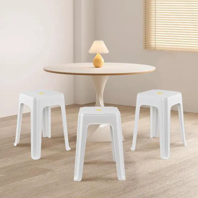 Alt view image 5 of 7 - 6 Pack 18.7 Inch White Plastic Stackable Stools, Nesting Stools | Stable Square Seat, Nestable Design, for Home, School Classroom, Office