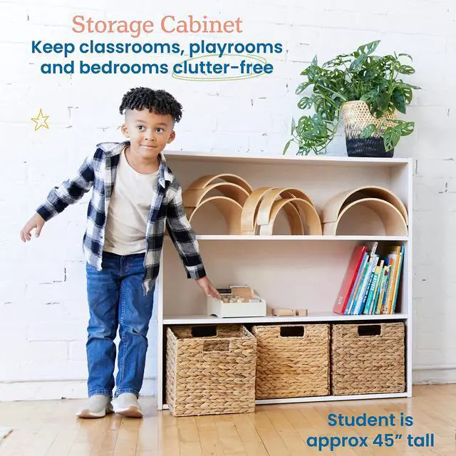 Alt view image 4 of 7 - Birch Streamline 3-Shelf Storage Cabinet, 36in High, Bookcase for Classroom and Playroom, White Wash
