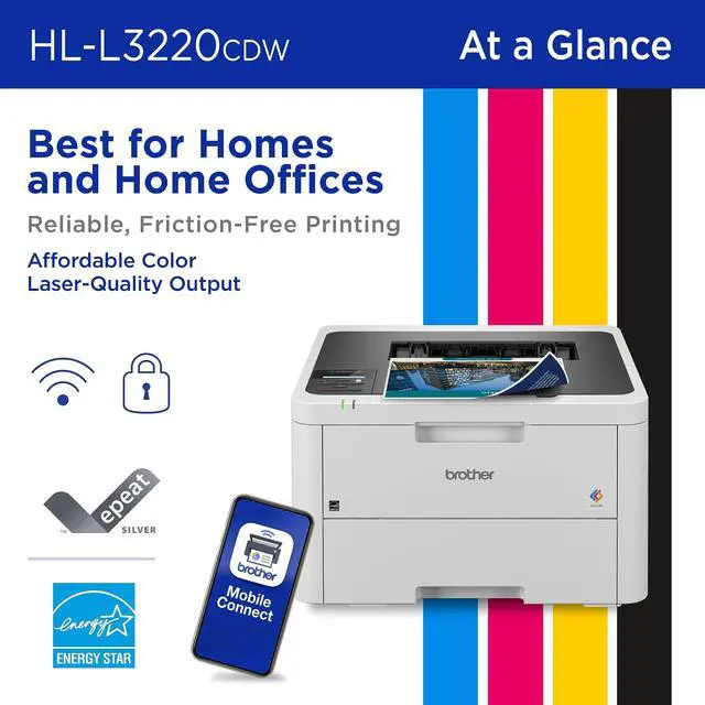 Alt view image 2 of 7 - Color Laser Printer with Wireless Printing Fast 19 PPM Output, Duplex Feature, Mobile Device Compatible, 250-Sheet Paper Tray for Professional Home Office Printing (HL-L3220CDW)
