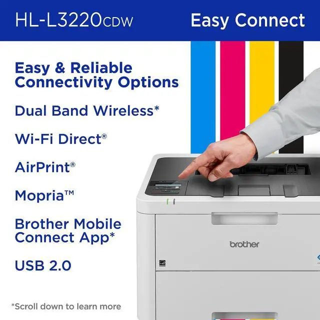 Alt view image 6 of 7 - Color Laser Printer with Wireless Printing Fast 19 PPM Output, Duplex Feature, Mobile Device Compatible, 250-Sheet Paper Tray for Professional Home Office Printing (HL-L3220CDW)