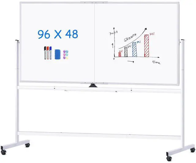Main image of Rolling Whiteboard, 96x48 Large Double-Sided White Board Dry Erase on Wheels, Giant Magnetic White Board Standing for Office, School, Home Office, Homeschool