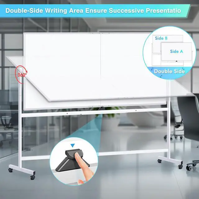 Alt view image 3 of 7 - Rolling Whiteboard, 96x48 Large Double-Sided White Board Dry Erase on Wheels, Giant Magnetic White Board Standing for Office, School, Home Office, Homeschool