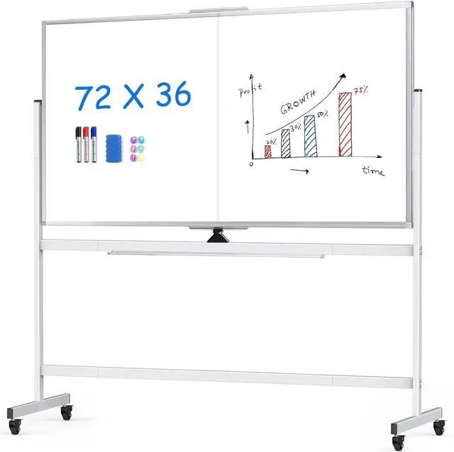 Main image of Rolling Whiteboard,72"x36" White Board with Stands Movable Dry Erase Board on Wheels, Large Double Sided Standing Whiteboard for Office School Classroom Presentation Supplies