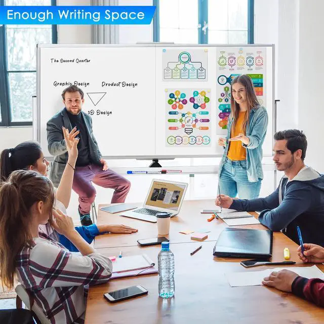 Alt view image 2 of 7 - Rolling Whiteboard,72"x36" White Board with Stands Movable Dry Erase Board on Wheels, Large Double Sided Standing Whiteboard for Office School Classroom Presentation Supplies