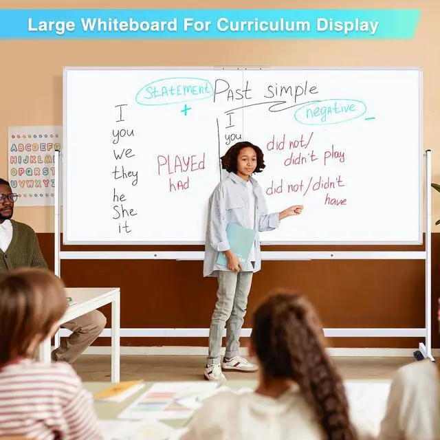 Alt view image 6 of 7 - Rolling Whiteboard, 96x48 Large Double-Sided White Board Dry Erase on Wheels, Giant Magnetic White Board Standing for Office, School, Home Office, Homeschool