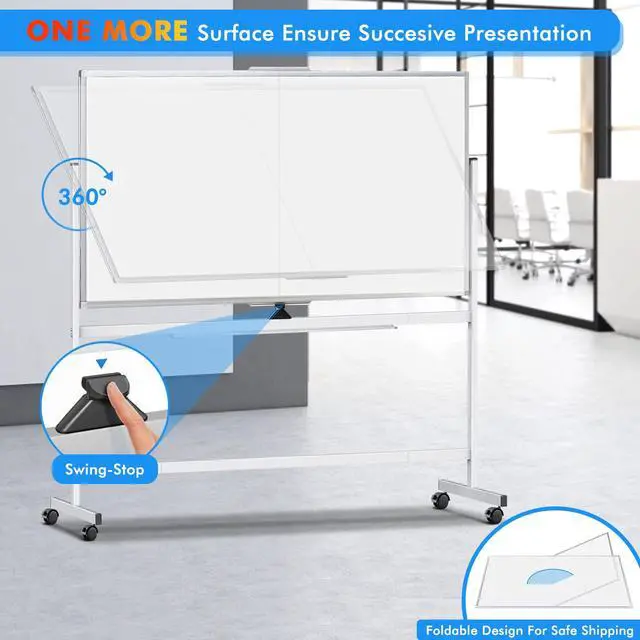 Alt view image 3 of 7 - Rolling Whiteboard,72"x36" White Board with Stands Movable Dry Erase Board on Wheels, Large Double Sided Standing Whiteboard for Office School Classroom Presentation Supplies
