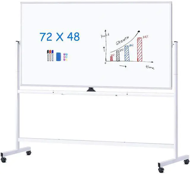 Main image of Rolling Whiteboard 72x48, Large Double-Sided White Board Dry Erase on Wheels, Giant Magnetic White Board Standing for Office, School, Home Office, Homeschool (Sliver)