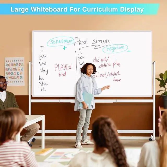 Alt view image 6 of 7 - Rolling Whiteboard 72x48, Large Double-Sided White Board Dry Erase on Wheels, Giant Magnetic White Board Standing for Office, School, Home Office, Homeschool (Sliver)