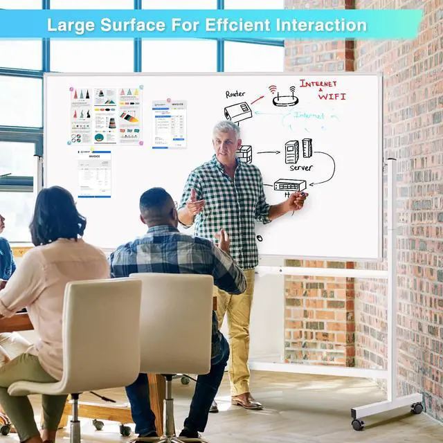 Alt view image 7 of 7 - Rolling Whiteboard 72x48, Large Double-Sided White Board Dry Erase on Wheels, Giant Magnetic White Board Standing for Office, School, Home Office, Homeschool (Sliver)