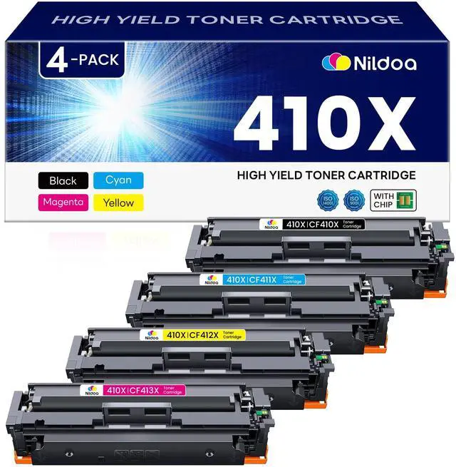 Main image of 410X Toner Cartridges 4 Pack High Yield Replacement for HP 410X Black Cyan Magenta Yellow Color Pro MFP M477fnw M477fdw M452dn M452dw Printer | CF410X CF411X CF412X CF413X