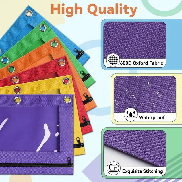 Alt view image 4 of 7 - 288 Pack Bulk 3-Holes Zipper Pencil Pouches for 3 Ring Binder | Sturdy Cloth Pencil Case, Durable, Clear Window, Office, School and College Supplies
