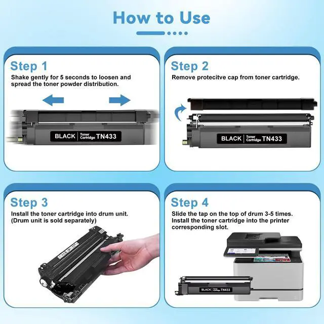 Alt view image 7 of 7 - Compatible with Brother TN433 Toner Cartridge 4 Pack for MFC-L8900CDW HL-L8360CDW Toner TN 433 Work with MFC-L8610CDW L8895CDW L8900CDW L8905CDW L9570CDW HL-L8260CDW Printer Ink Cartridge