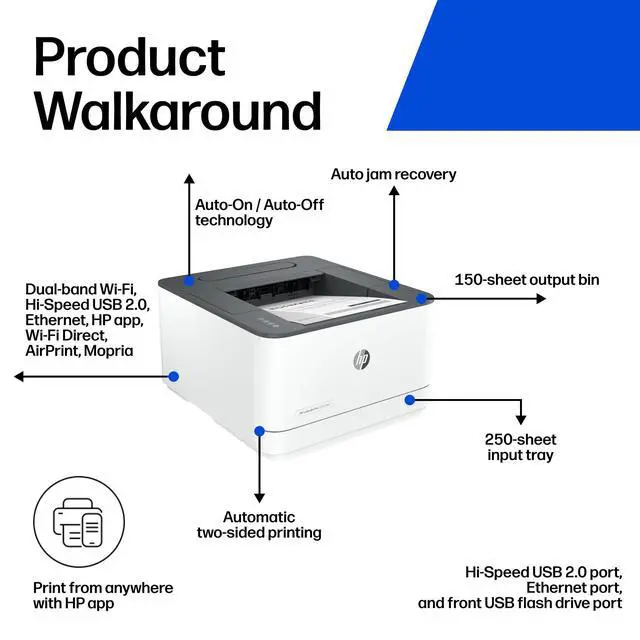 Alt view image 5 of 7 - Laserjet Pro 3001dw Wireless Black & White Printer, Best-for-Office (3G65OF)