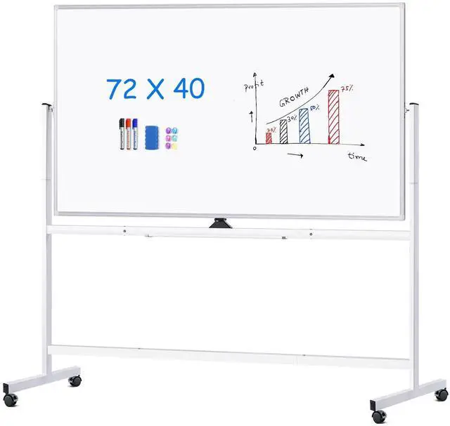 Main image of Rolling Whiteboard 72x40, Large Double-Sided White Board Dry Erase on Wheels, Giant Magnetic White Board Standing for Office, School, Home Office, Homeschool (Sliver)